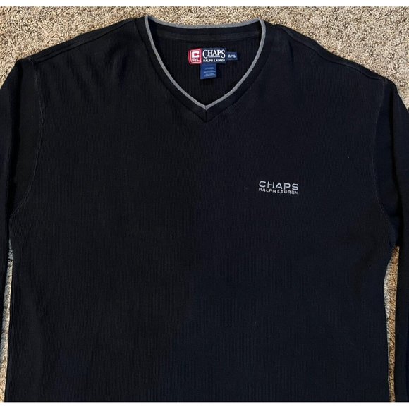 Chaps Mens V-Neck Ribbed Shirt Size XL Long Sleeve ~ Black - Picture 4 of 6